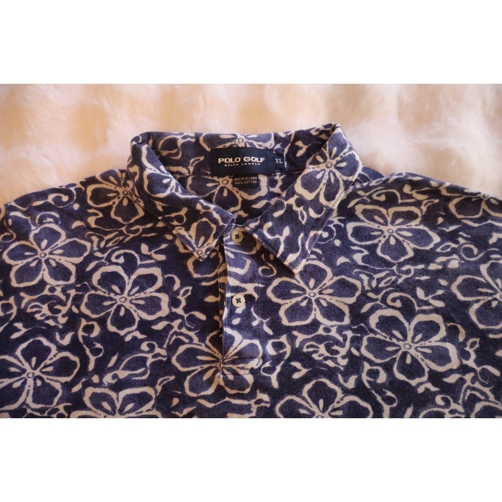 Mens Ralph Lauren Polo Golf Shirt Short Sleeve Blue Floral All Over Size XL